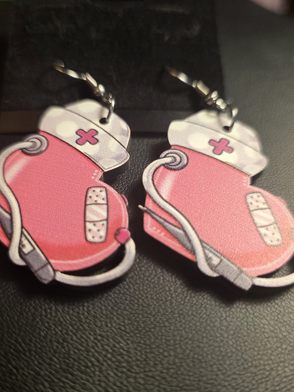 Pink Nurse Heart Wood Earrings. Medical Themed. Nurse. New. Christmas Gift.